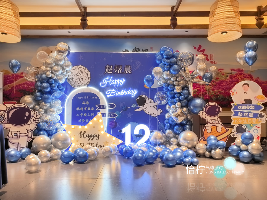 宇航员蓝色理想魅力风格亮化大厅定制生日场景(第12号太空任务)-图四